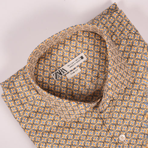 ZR Yellow & Blue Diamond Eye Printed Shirt