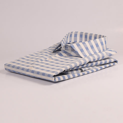 ZR White & Blue Solid Checkered Shirt