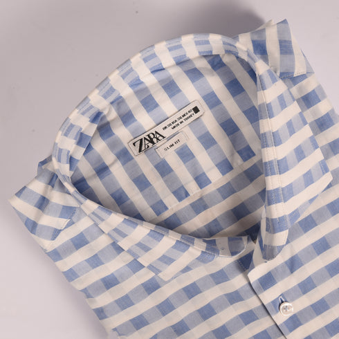 ZR White & Blue Solid Checkered Shirt