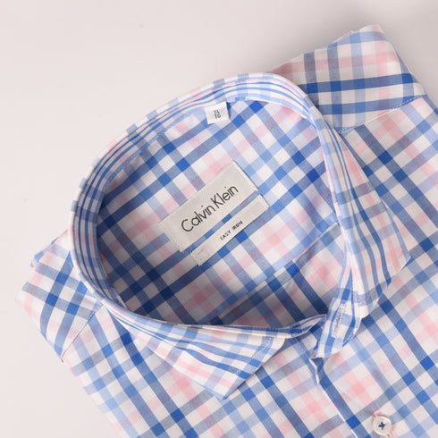 Ck White with Pink and Blue Multi Checkered Shirt