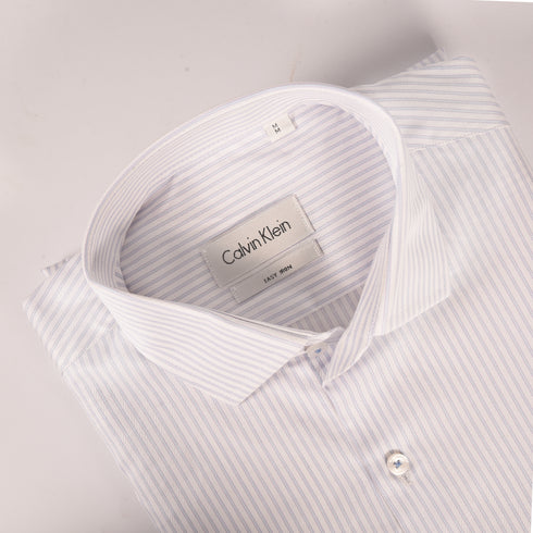 Ck White Self Textured with Blue and Purple Stripes Shirt