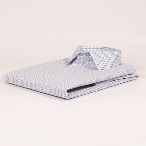 Ck White with Blue and Black Line Checkered Shirt