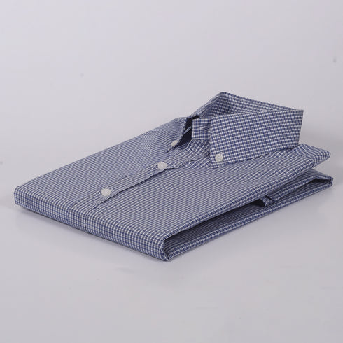 RL Blue Mini Checkered Embroidered logo Oxford Shirt
