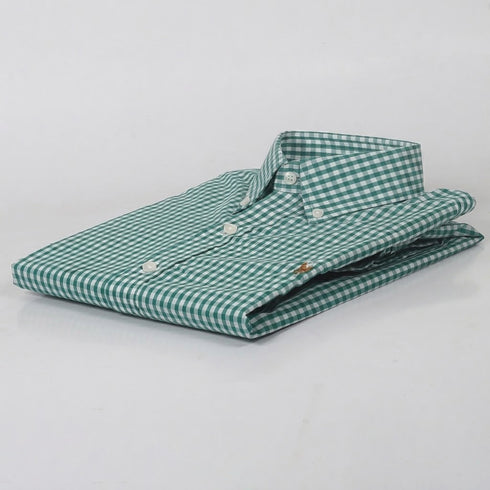 RL Green Mini Checkered embroidered logo Oxford Shirt