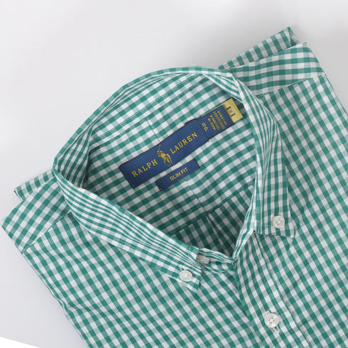 RL Green Mini Checkered embroidered logo Oxford Shirt