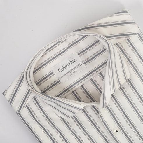 CK White with GreyWide Stripped Shirt