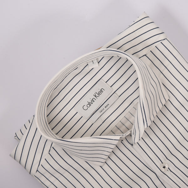 CK White with Blue rope textured Shirt