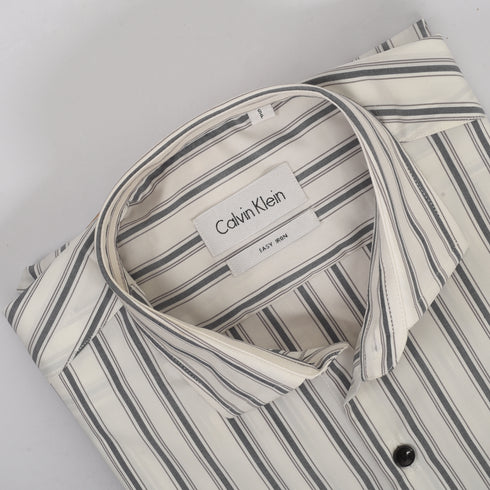 CK White with GreyWide Stripped Shirt