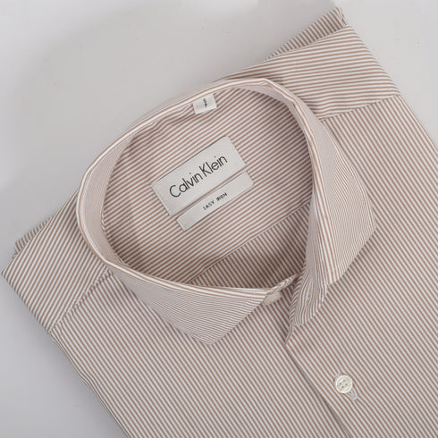 CK White and Brown Narrow Stripe Shirt