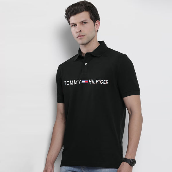TOMMY BLACK EMBROIDERED POLO SHIRT