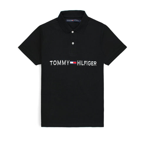 TOMMY BLACK EMBROIDERED POLO SHIRT