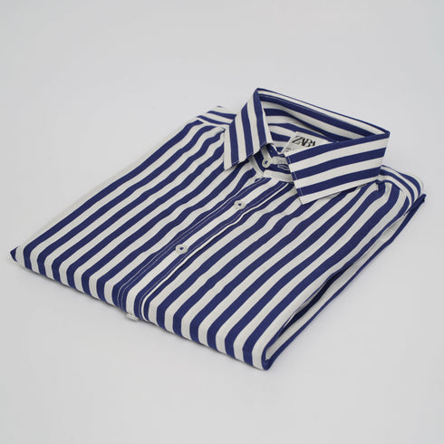 ZR Men Blue & White Stripes Linen Shirt