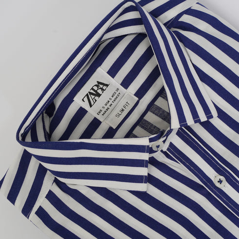 ZR Men Blue & White Stripes Linen Shirt