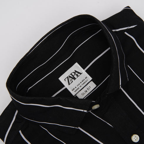 ZR Black & White T stripes Linen Shirt